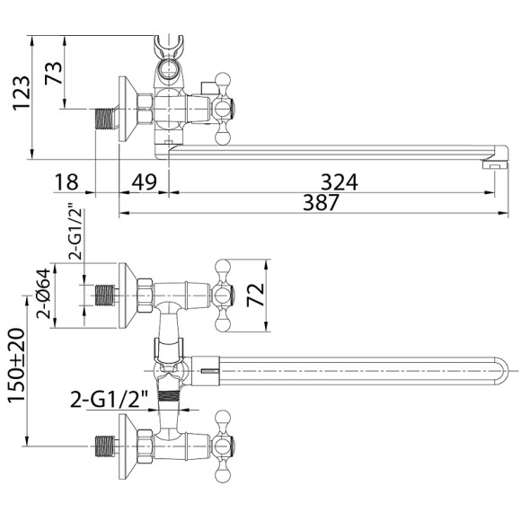 Смеситель для ванны Milardo Duplex DUPSBL2M10 универсальный Хром