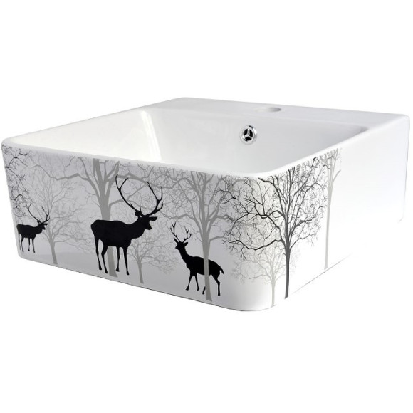 Раковина-чаша Bronze de Luxe 42 1060BD Белый глянец с серо-черным рисунком Раковина-чаша Bronze de Luxe 42 1060BD Белый глянец с серо-черным рисунком