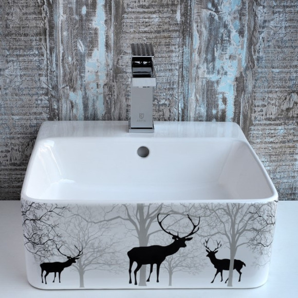 Раковина-чаша Bronze de Luxe 42 1060BD Белый глянец с серо-черным рисунком Раковина-чаша Bronze de Luxe 42 1060BD Белый глянец с серо-черным рисунком