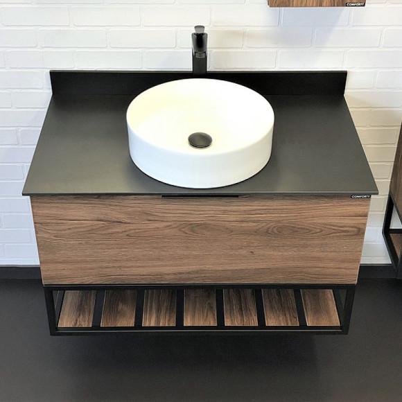 Тумба с раковиной Comforty Порто 90 00-00008927 подвесная Дуб темно-коричневый Тумба с раковиной Comforty Порто 90 00-00008927 подвесная Дуб темно-коричневый