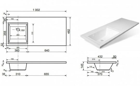 Раковина Эстет Даллас 100 L ФР-00001971 с местом под стиральную машину Белая