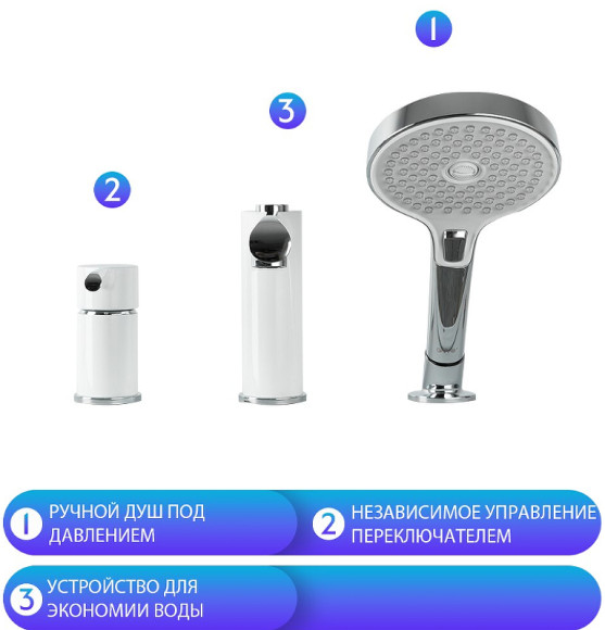 Смеситель на борт ванны Gappo G03-8 G1103-8 Белый Хром