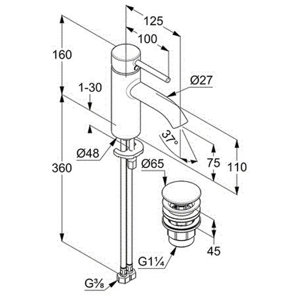 Смеситель для раковины Kludi Bozz 38266N076 Золото брашированное Смеситель для раковины Kludi Bozz 38266N076 Золото брашированное