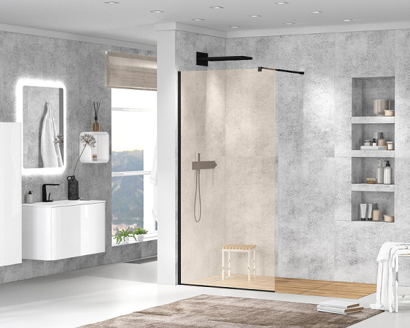 Душевая перегородка Cezares Liberta 110 LIBERTA-L-1-110-BR-NERO профиль Черный матовый стекло бронзовое