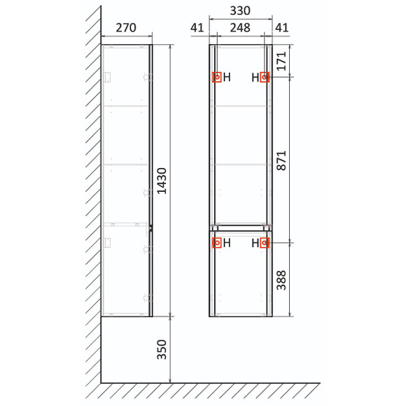 Шкаф пенал Raval Morelle 33 Mrl.04.143/P/A/RL подвесной Антрацит