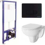 Комплект унитаза Damixa Jupiter DX77C1738SC с инсталляцией Berges Novum D5 040235 с сиденьем Микролифт и Черной матовой клавишей смыва