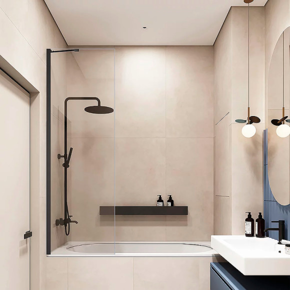 Шторка на ванну Veconi Palau 100 PL84B-100-01-C7 профиль Черный матовый стекло прозрачное Шторка на ванну Veconi Palau 100 PL84B-100-01-C7 профиль Черный матовый стекло прозрачное