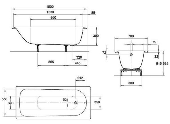 Стальная ванна Kaldewei Eurowa 310 150x70 119612030001 без отверстий под ручки Стальная ванна Kaldewei Eurowa 310 150x70 119612030001 без отверстий под ручки