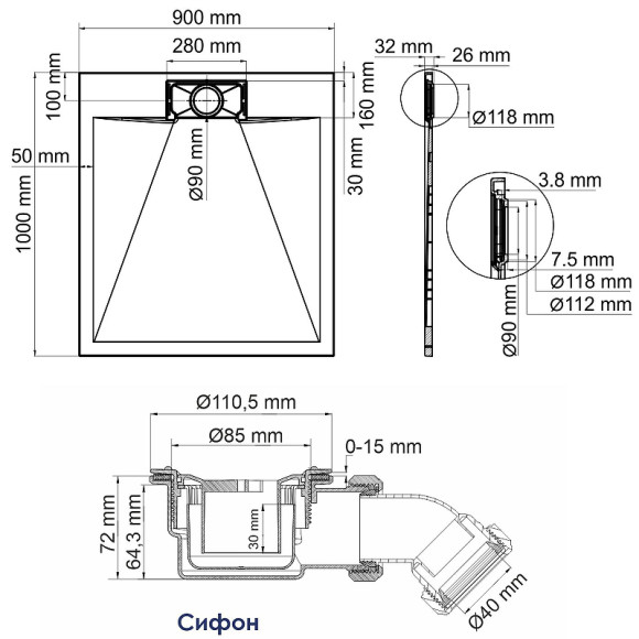 Душевой поддон из стеклопластика WasserKRAFT Elbe 100x90 74T22 Черный матовый Душевой поддон из стеклопластика WasserKRAFT Elbe 100x90 74T22 Черный матовый