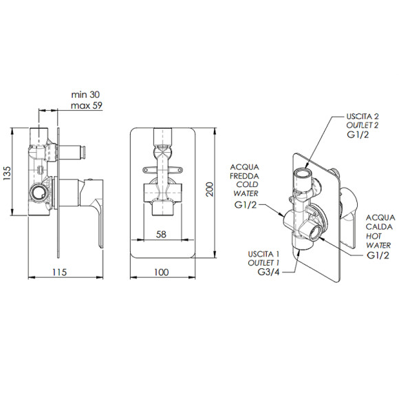 Смеситель для душа Remer Energy EY09L Хром Смеситель для душа Remer Energy EY09L Хром