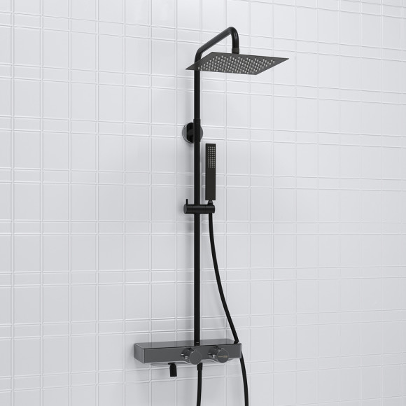 Душевая система WasserKRAFT A114.255.218.CB Thermo с термостатом Черная матовая