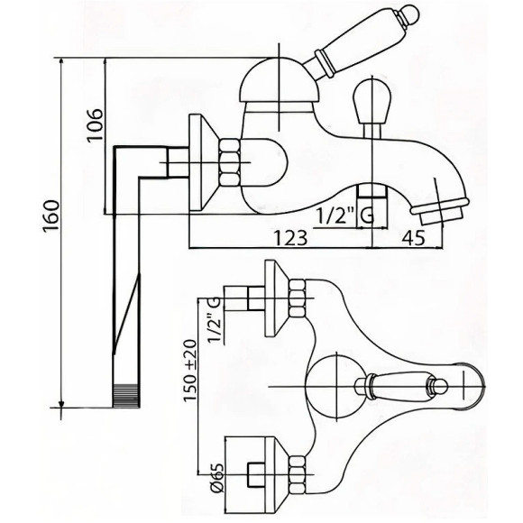 Смеситель на борт ванны Cezares Elite ELITE-PBVM-03/24-M Золото 24 карат