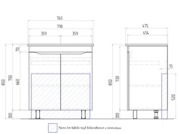 Тумба под раковину Vigo Grani 75 tn.GRI.OSK.75.2D Белая
