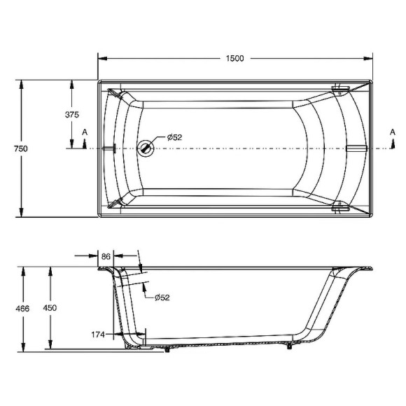 Чугунная ванна Jacob Delafon Biove 150x75 E6D903-00 с антискользящим покрытием