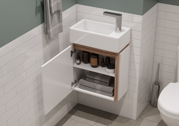 Тумба под раковину Aquaton Эклипс М 45 L 1A172801EK49L подвесная Белый Эбони светлый Тумба под раковину Aquaton Эклипс М 45 L 1A172801EK49L подвесная Белый Эбони светлый