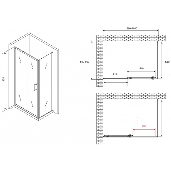 Душевой уголок Abber Schwarzer Diamant 100x60 AG301005-S605 профиль Хром стекло прозрачное Душевой уголок Abber Schwarzer Diamant 100x60 AG301005-S605 профиль Хром стекло прозрачное