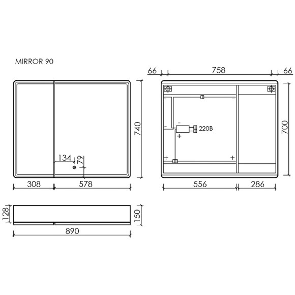 Зеркальный шкаф Sancos Mirror 90 MI90ECH с подсветкой Дуб чарльстон Зеркальный шкаф Sancos Mirror 90 MI90ECH с подсветкой Дуб чарльстон