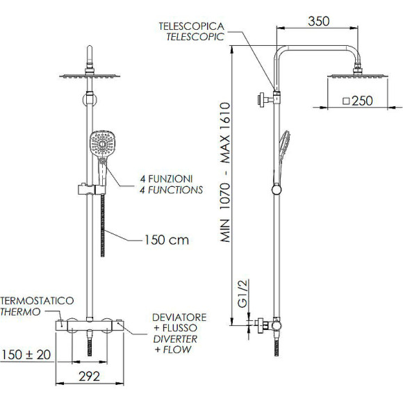 Душевая система Remer Elegance EQ32A8CPUFD25G с термостатом Хром Душевая система Remer Elegance EQ32A8CPUFD25G с термостатом Хром