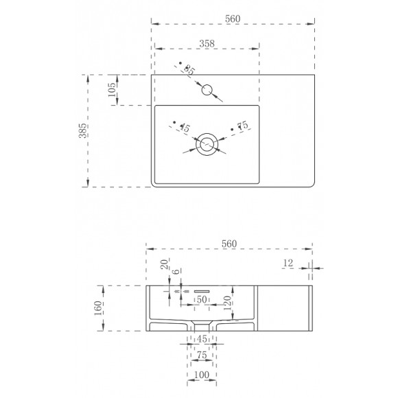 Раковина Abber Stein 56 L AS2644 L Белая матовая
