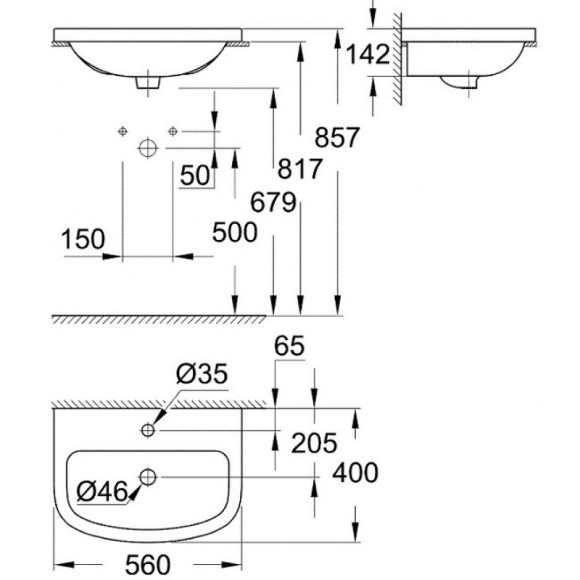 Раковина Grohe Bau Ceramic 55 39422000 Альпин-белый