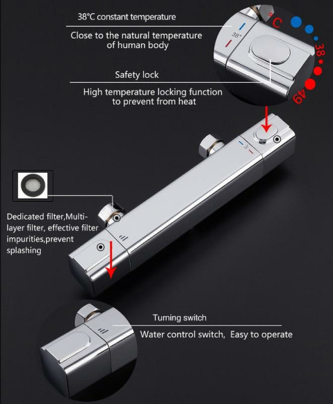 Смеситель для душа Gappo G2091 с термостатом Хром Смеситель для душа Gappo G2091 с термостатом Хром