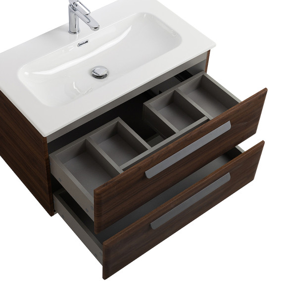 Тумба под раковину Cezares Eco-Cer-N 80 ECO-CER-N-800-2C-SO-NCS-P подвесная Орех шоколад Софт без ручек