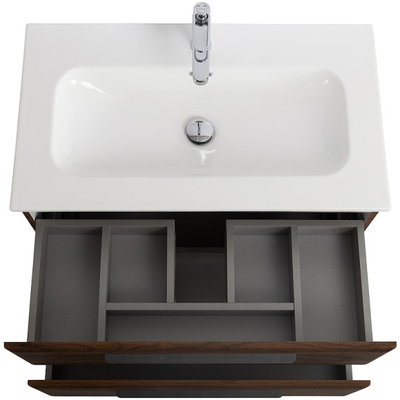 Тумба под раковину Cezares Eco-Cer-N 80 ECO-CER-N-800-2C-SO-NCS-P подвесная Орех шоколад Софт без ручек