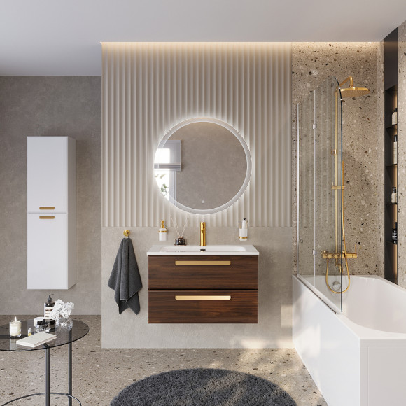 Тумба под раковину Cezares Eco-Cer-N 80 ECO-CER-N-800-2C-SO-NCS-P подвесная Орех шоколад Софт без ручек