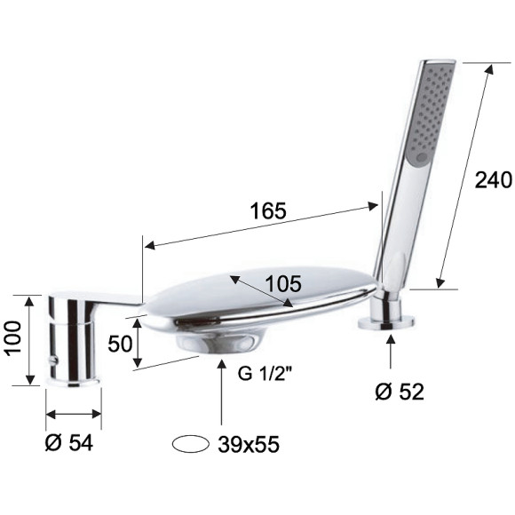 Смеситель на борт ванны Remer Infinity I07UFBG Золото брашированное