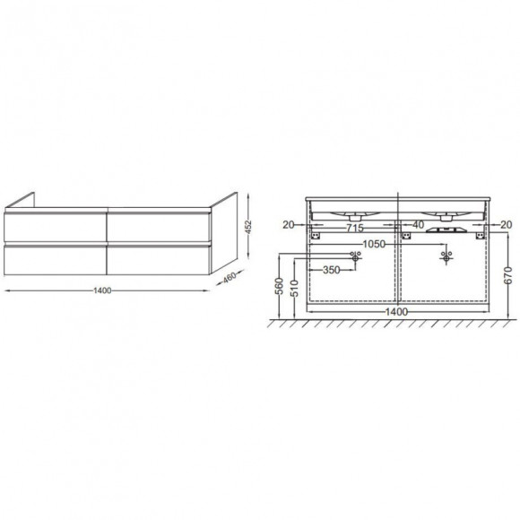 Тумба под раковину Jacob Delafon Vox 140 EB2020-RA-E16 подвесная Ореховое дерево