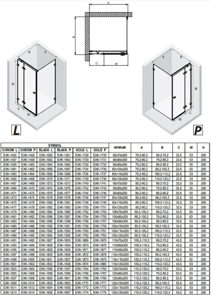 Душевой уголок New Trendy Avexa Black 100x120 L EXK-1594 профиль Черный стекло прозрачное