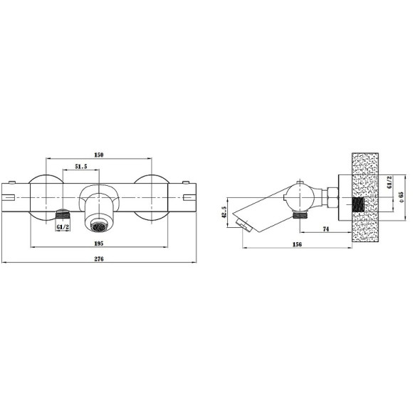 Смеситель для ванны ESKO Mikros T3054 Black с термостатом Черный матовый Смеситель для ванны ESKO Mikros T3054 Black с термостатом Черный матовый