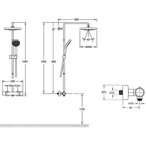 Душевая система Jacob Delafon Atom E36124-CP с термостатом Хром
