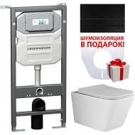Комплект унитаза с инсталляцией Ceramicanova Metric CN3007_1002B_1000 с сиденьем Микролифт и Черной матовой клавишей смыва
