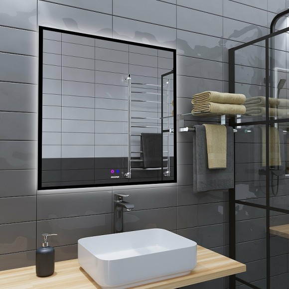 Зеркало Grossman Pragma-норма Black 80 1880802 с подсветкой Черное с сенсорным выключателем и подогревом