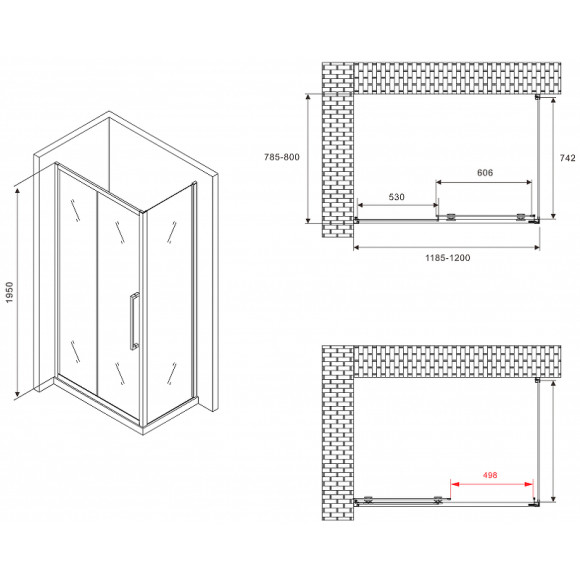 Душевой уголок Abber Schwarzer Diamant 120x80 AG30120BMH-S80BM профиль Черный стекло матовое
