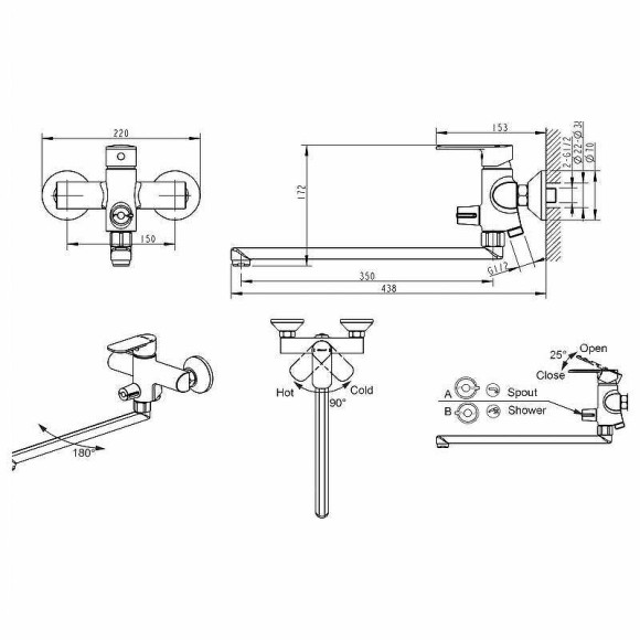Смеситель для ванны Bravat Louise F6191183CP-01L-RUS универсальный Хром Смеситель для ванны Bravat Louise F6191183CP-01L-RUS универсальный Хром