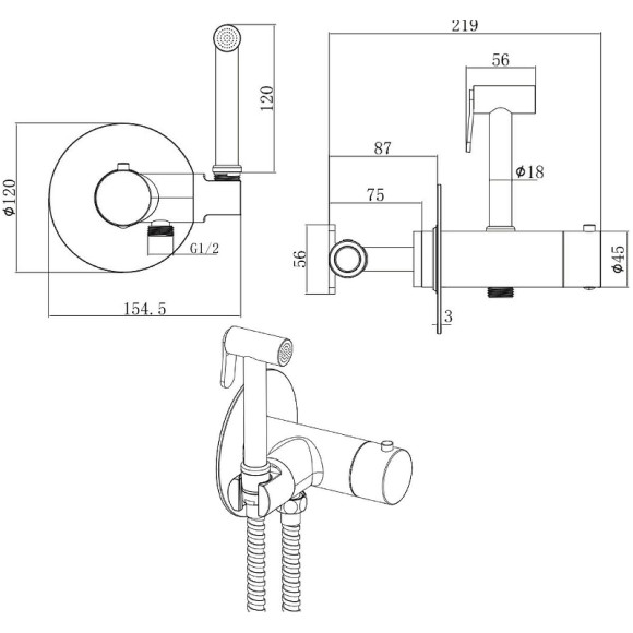 Гигиенический душ со смесителем Allen Brau Thermo rund 5.60001-31 с термостатом Черный матовый Гигиенический душ со смесителем Allen Brau Thermo rund 5.60001-31 с термостатом Черный матовый