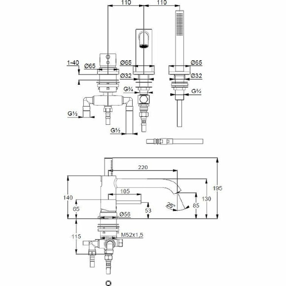 Смеситель на борт ванны Kludi Bozz 384480576 Хром