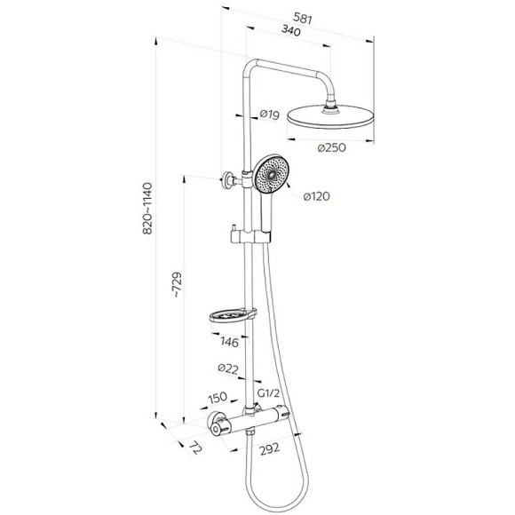 Душевая система Milardo Ideal Spa ILSSBTHM89 с термостатом Хром