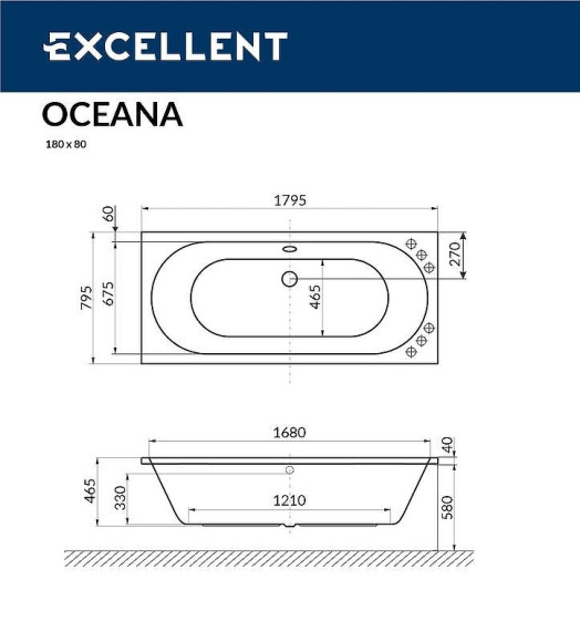 Акриловая ванна Excellent Oceana Slim 180x80 WAEX.OCE18S.RELAX.CR с гидромассажем Акриловая ванна Excellent Oceana Slim 180x80 WAEX.OCE18S.RELAX.CR с гидромассажем