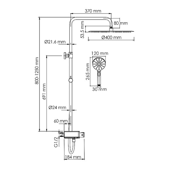 Душевая система WasserKRAFT A113.117.127.CH Thermo с термостатом Хром Белая