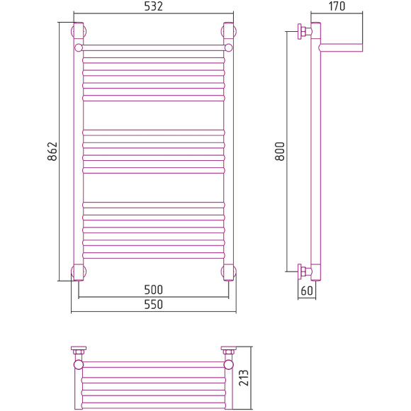 Водяной полотенцесушитель Сунержа Богема+ 800х500 31-0223-8050 с полкой Черный матовый