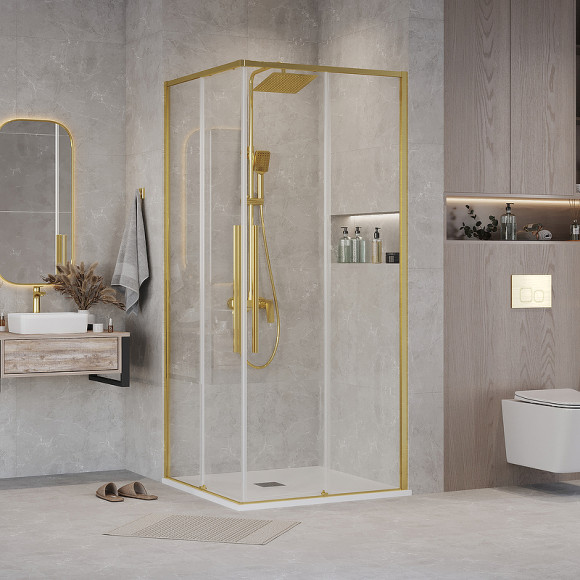 Душевой уголок Grossman Galaxy 70х70 300.K33.01.7070.32.00 профиль Золото сатин стекло прозрачное Душевой уголок Grossman Galaxy 70х70 300.K33.01.7070.32.00 профиль Золото сатин стекло прозрачное
