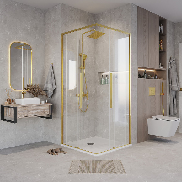 Душевой уголок Grossman Galaxy 70х70 300.K33.01.7070.32.00 профиль Золото сатин стекло прозрачное Душевой уголок Grossman Galaxy 70х70 300.K33.01.7070.32.00 профиль Золото сатин стекло прозрачное
