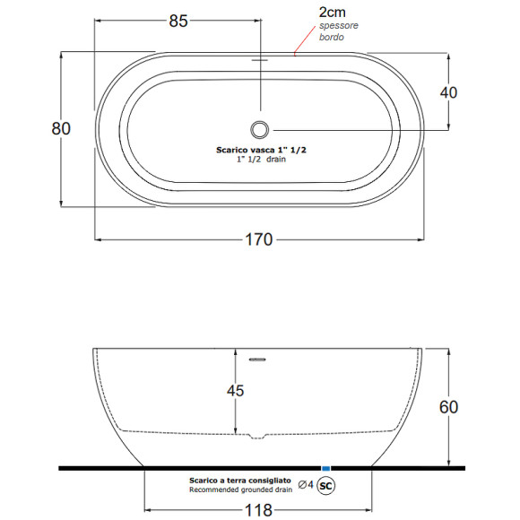 Ванна из искусственного камня Gruppo Treesse Clivia 170x80 V447BO без гидромассажа