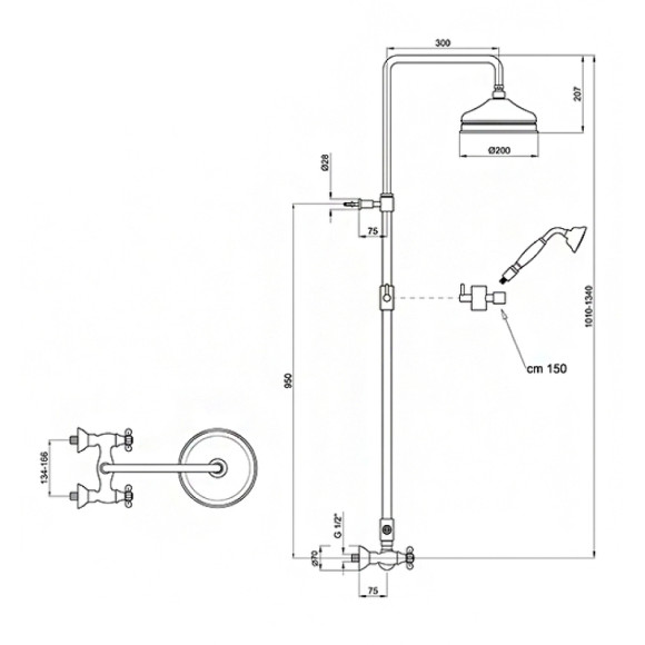Душевая система Webert Ottocento OT760405065 Бронза Душевая система Webert Ottocento OT760405065 Бронза