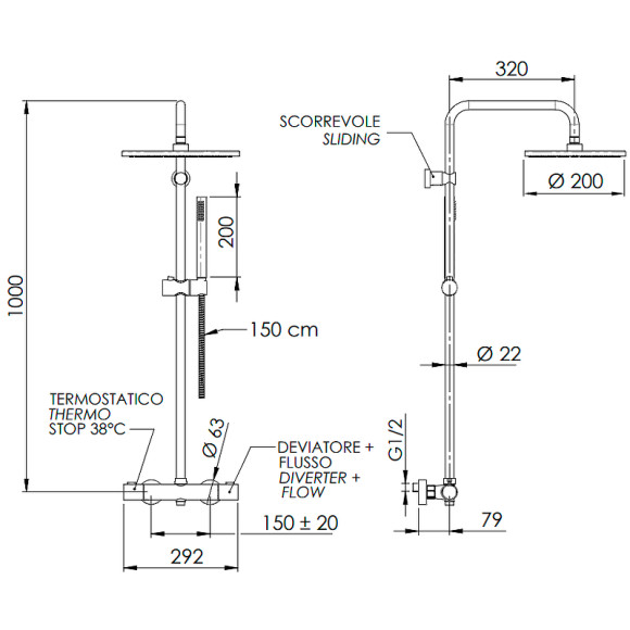 Душевая система Remer Elegance EQ32X7MMM20CFP с термостатом Черный брашированный хром Душевая система Remer Elegance EQ32X7MMM20CFP с термостатом Черный брашированный хром