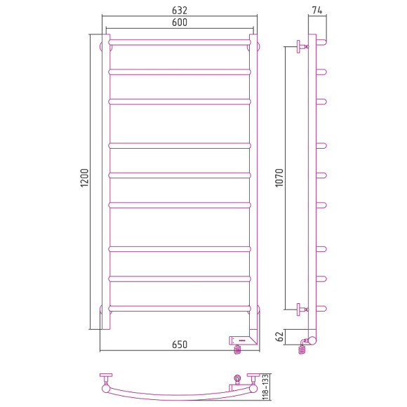 Электрический полотенцесушитель Сунержа Галант 2.0 1200x600 R 30-5201-1260 Белый матовый