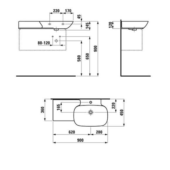 Раковина Laufen Ino 90 L 8.1330.2.000.104.1 Белая Раковина Laufen Ino 90 L 8.1330.2.000.104.1 Белая
